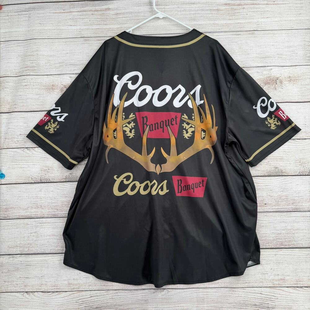 Coors Banquet Button Down Baseball Jersey Mens 3XL Black Gray White Gold